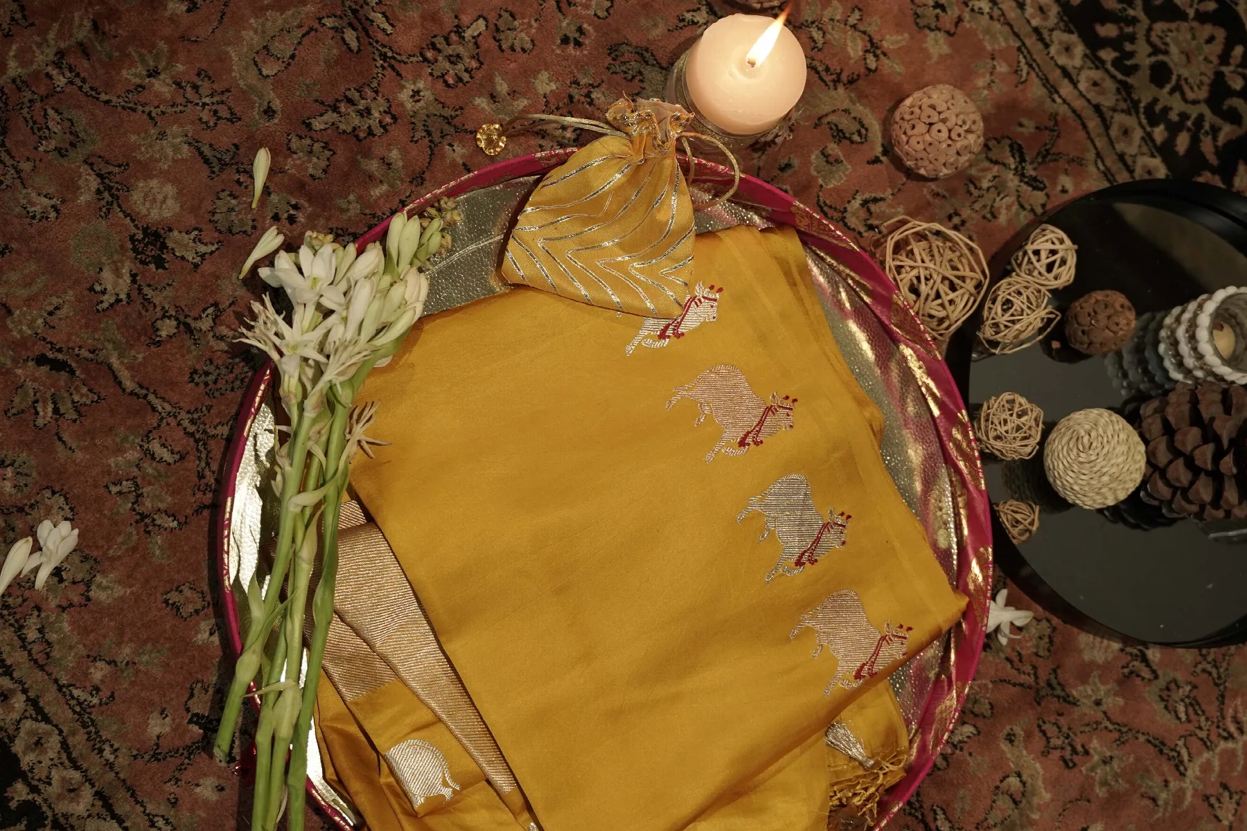 Mustard Yellow Mashroo Pure Silk Saree - alternate