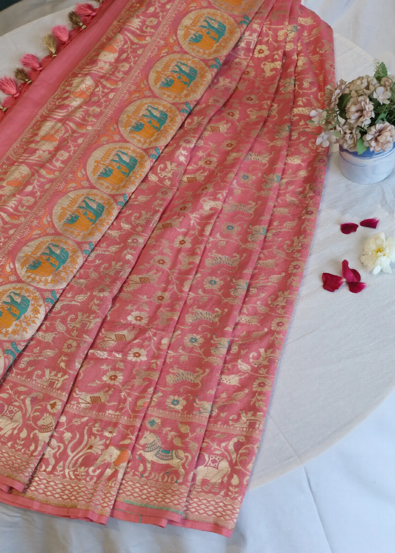 Pink Tussar Shikargah