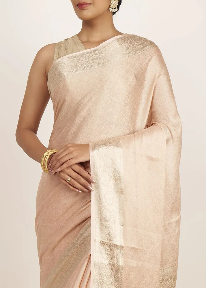 Pastel Peach Georgette Full Zari - alternate