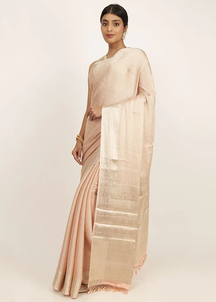 Pastel Peach Georgette Full Zari